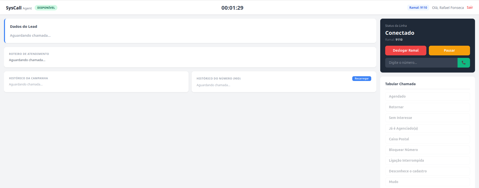 Tela do agente SysCall